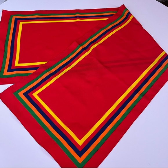 Vintage 70 80 Red MOD Rainbow Preppy Stripe Rectangle Bow Neck Scarf - Picture 17 of 17